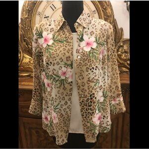 LAURA SCOTT Women's Size 6. Semi-sheer L/S Shirt with attached full Camisole B2